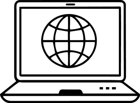 Laptop with globe icon on screen, vector illustration isolated on white backgroundのイラスト素材