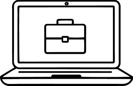 Black briefcase on laptop screen icon isolated on white background. Vector Illustrationのイラスト素材