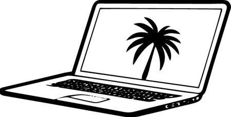Laptop with palm tree on the screen. Vector illustration ready for vinyl cutting.のイラスト素材
