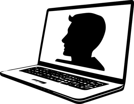 Laptop with a profile picture on the screen. Vector illustration.のイラスト素材