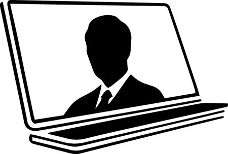 Illustration of a laptop with a silhouette of a man on itのイラスト素材