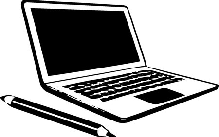 Laptop and pencils on a white background. Vector illustration.のイラスト素材