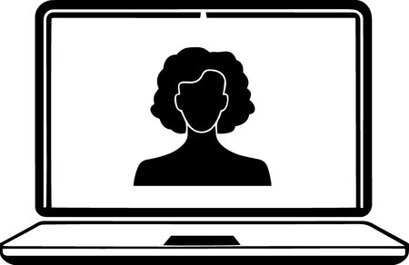 Laptop with a woman silhouette on the screen. Vector illustration.のイラスト素材