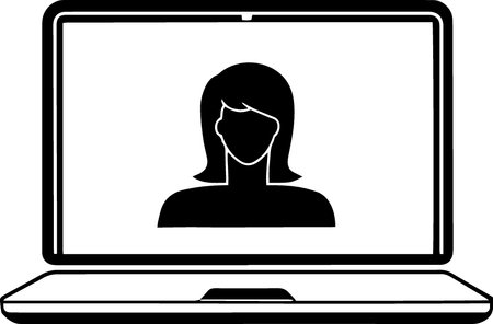 Laptop screen with a silhouette of a woman on a white backgroundのイラスト素材