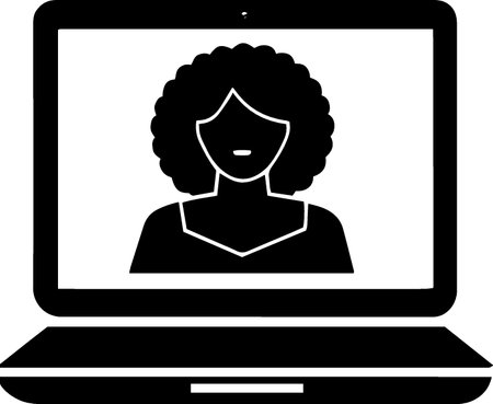 Laptop computer with woman on screen, profile picture, vector illustrationのイラスト素材