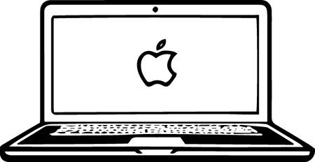 Laptop with apple on the screen. Black and white vector illustration.のイラスト素材