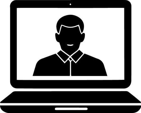 Man on the laptop screen icon isolated on white background. Vector Illustrationのイラスト素材