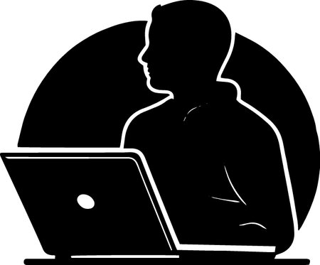 Man working on a laptop with the sun in the background vector illustrationのイラスト素材