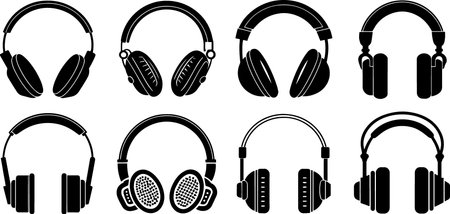 Headphones icon set on white background. Vector illustration of headphones.のイラスト素材