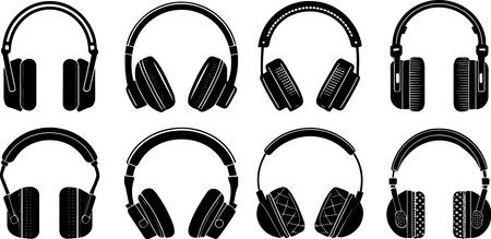 Headphones set on white background. Vector illustration. Eps 10.のイラスト素材