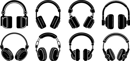 Headphones set isolated on a white background.  Vector illustration.のイラスト素材