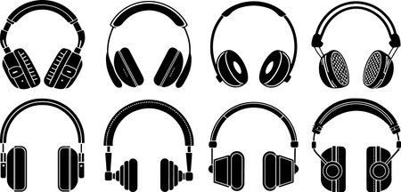 Headphones icon set isolated on a white background. Vector illustration.のイラスト素材
