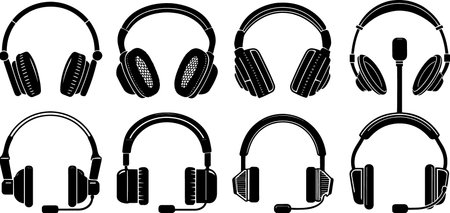 Headphones silhouettes isolated on white background. Vector illustration for your designのイラスト素材
