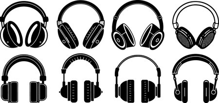 Headphones. Set of vector illustrations isolated on a white background.のイラスト素材