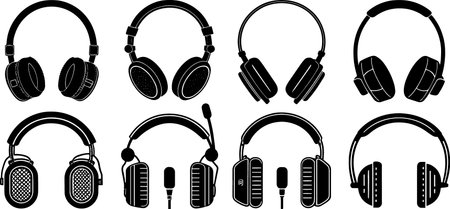 Headphones silhouettes isolated on a white background. Vector illustration.のイラスト素材