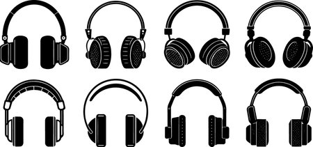 Headphones icon set isolated on the white background. Vector illustration.のイラスト素材