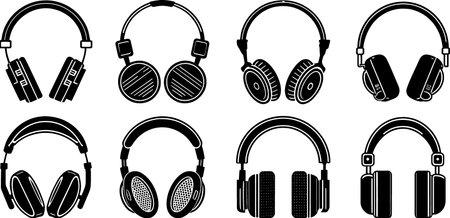 Headphones icon set isolated on the white background. Vector illustration.のイラスト素材