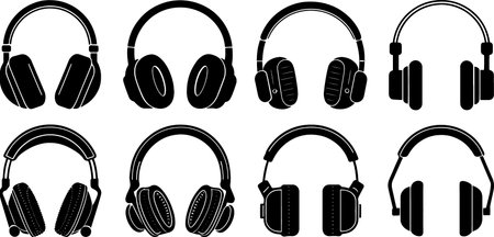 Headphones silhouettes on a white background. Vector illustration of headphones.のイラスト素材