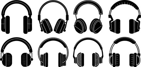 Headphones silhouettes isolated on a white background. Vector illustration.のイラスト素材