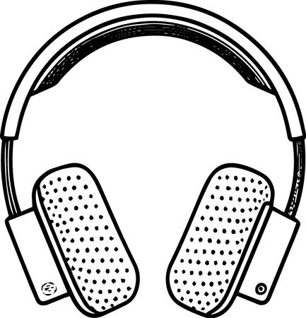 Black and White Cartoon Illustration of Headphones or Earphones on White Backgroundのイラスト素材