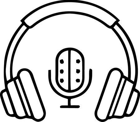 Microphone and headphones on white background. Vector illustration in outline style.のイラスト素材