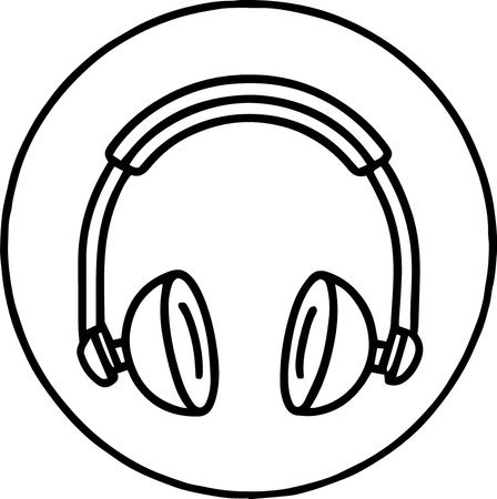 Headphones black icon in circle isolated on white background. Vector illustration.のイラスト素材