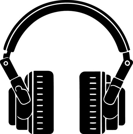 Illustration of headphones listening to music on white background with soft shadowのイラスト素材