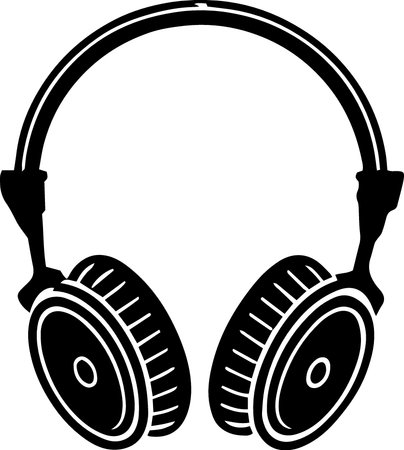 Black and white vector illustration of headphones in shape of a circle.のイラスト素材