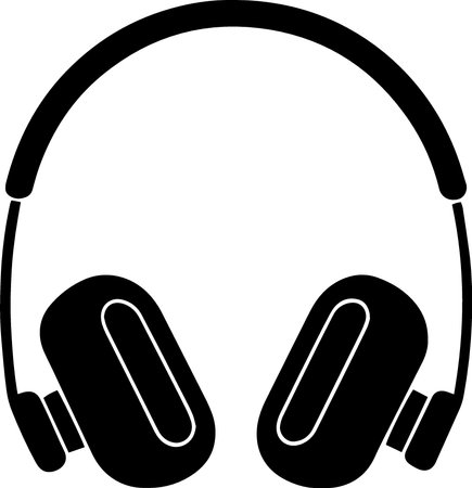 Headphones black icon isolated on white background. Vector Illustration.のイラスト素材