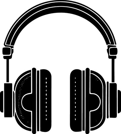 Black and White Headphones Illustration Isolated on Transparent Backgroundのイラスト素材