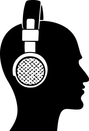 Headphones with microphone on the head of a man, vector illustrationのイラスト素材