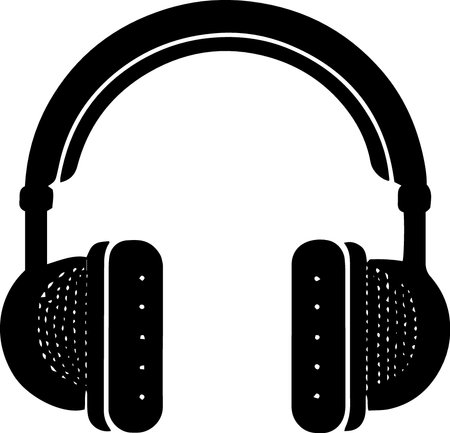 Headphones black silhouette isolated on white background. Vector Illustration.のイラスト素材