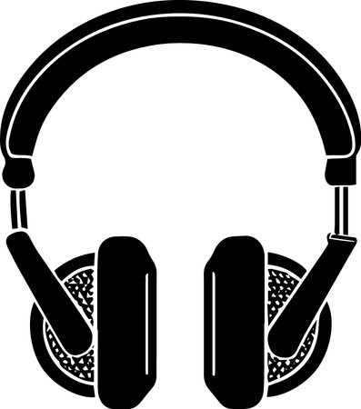 Black and white silhouette of headphones. Vector clip art isolated on white background.のイラスト素材