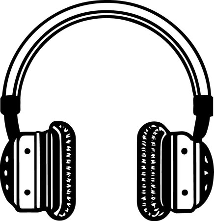 Black and white round frame with headphones. Copy space. Vector clip art.のイラスト素材