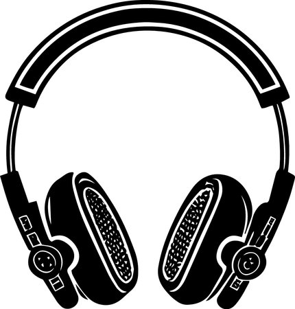 Black and white silhouette of headphones on white background. Vector illustration.のイラスト素材