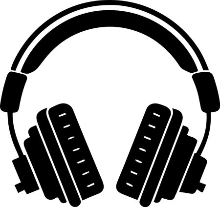 Headphones black icon isolated on white background. Vector Illustration.のイラスト素材