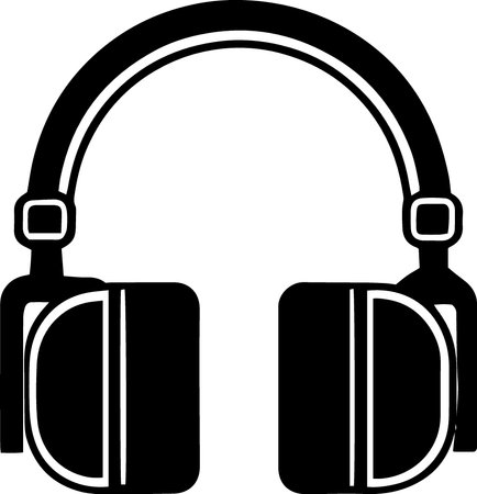 Headphones black icon isolated on white background. Vector Illustration.のイラスト素材