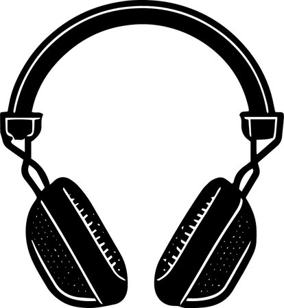Black and white headphones silhouette on white background. Vector clip art.のイラスト素材