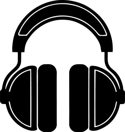 Headphones black icon isolated on white background. Vector Illustration.のイラスト素材