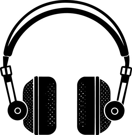 Black and white illustration of headphones with microphone on a white background.のイラスト素材