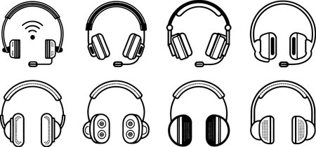Headphones icon set isolated on the white background. Vector illustration.のイラスト素材