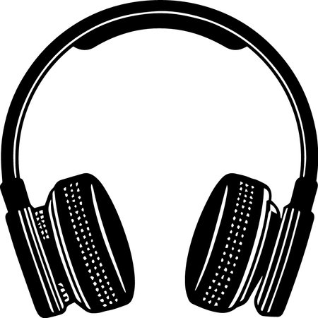 Headphones.Black and white vector illustration. Isolated on white background.のイラスト素材