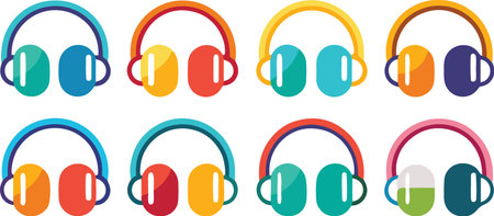 Set of colorful headphones. Vector illustration isolated on a white background.のイラスト素材