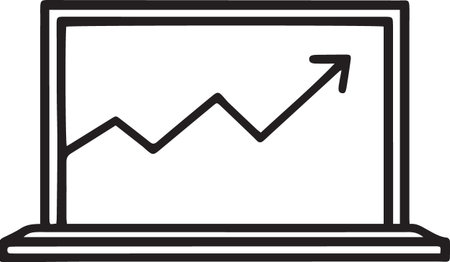 Black line Laptop with graph icon isolated on white background. Vector Illustrationのイラスト素材