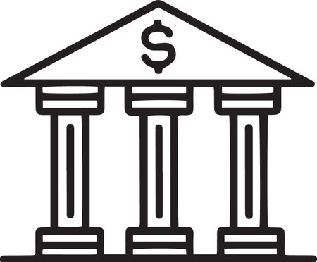 Black line Bank building icon isolated on white background. Vector Illustrationのイラスト素材