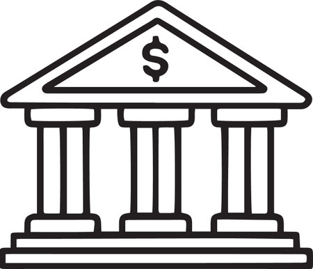 Black line Bank building icon isolated on white background. Vector Illustrationのイラスト素材
