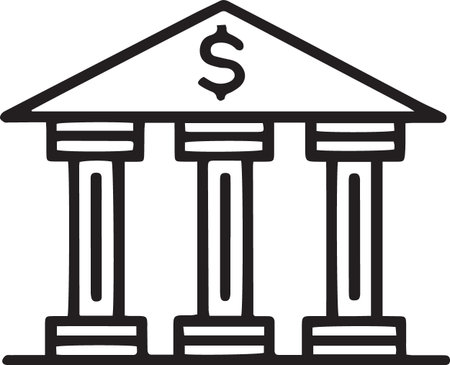 Black line Bank building icon isolated on white background. Vector Illustrationのイラスト素材