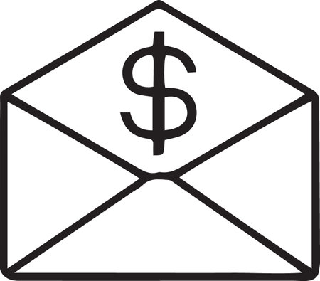 Black line Envelope with dollar symbol icon isolated on white background. Salary increase, money payroll, compensation income. Vector Illustrationのイラスト素材
