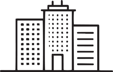 Black line Skyscraper icon isolated on white background. Vector Illustrationのイラスト素材