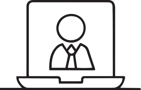 Black line Video chat conference icon isolated on white background. Online meeting work form home. Remote project management. Vector Illustrationのイラスト素材